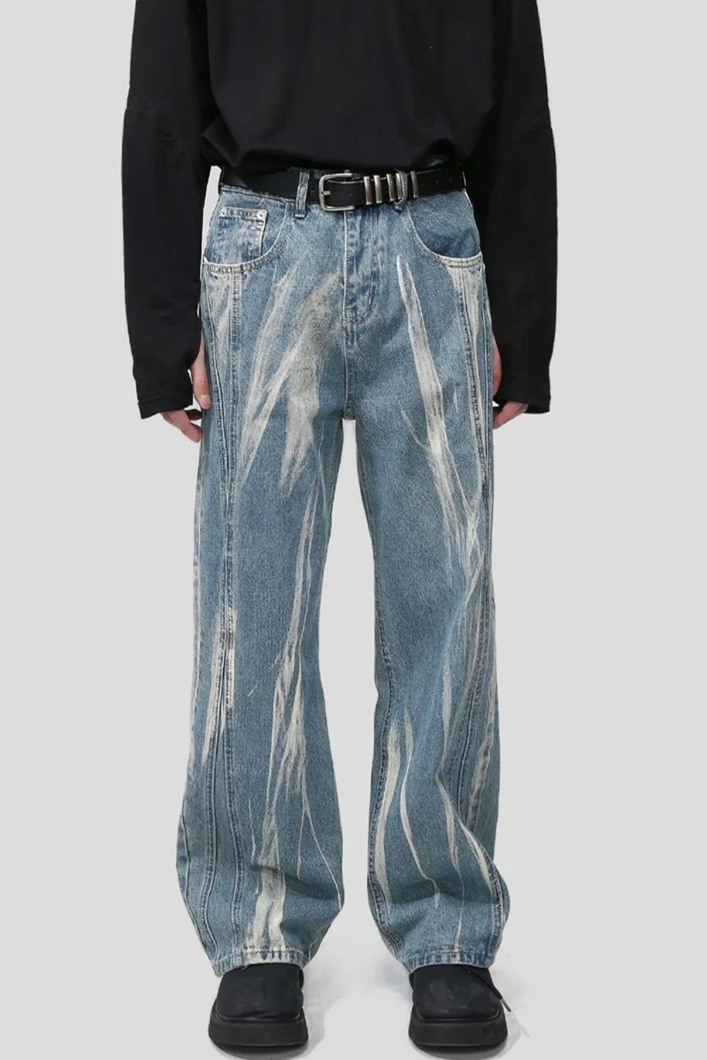 Paint Wide Leg Men's Jeans with Pockets, image 2