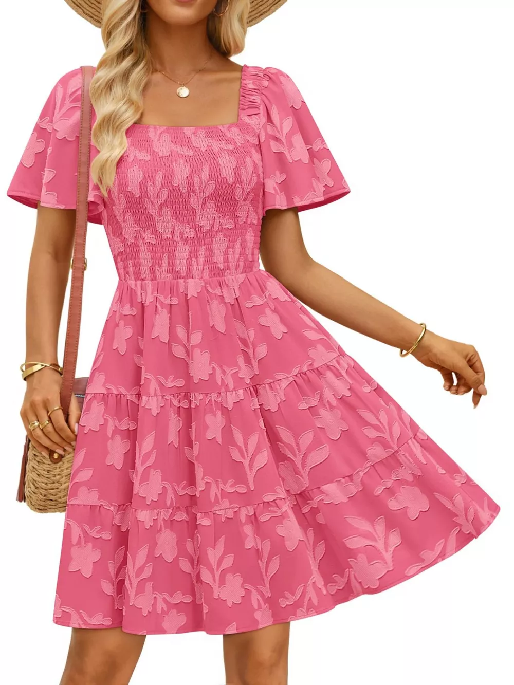 Smocked Square Neck Tiered Mini Dress, image 10