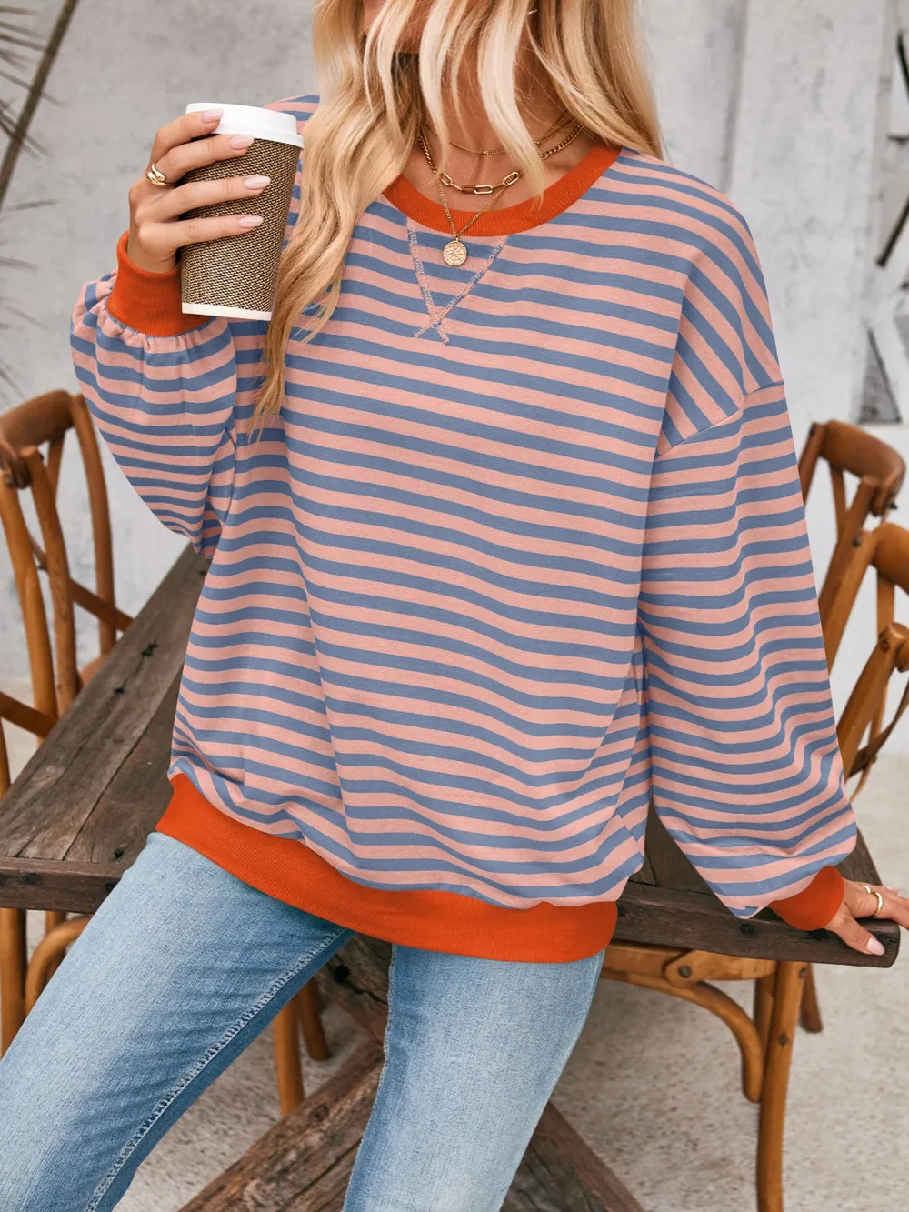 Contrast Striped Long Sleeve Sweatshirt, image 13