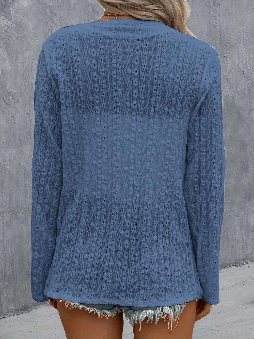 Eyelet Roll-Tab Sleeve Cardigan, image 7