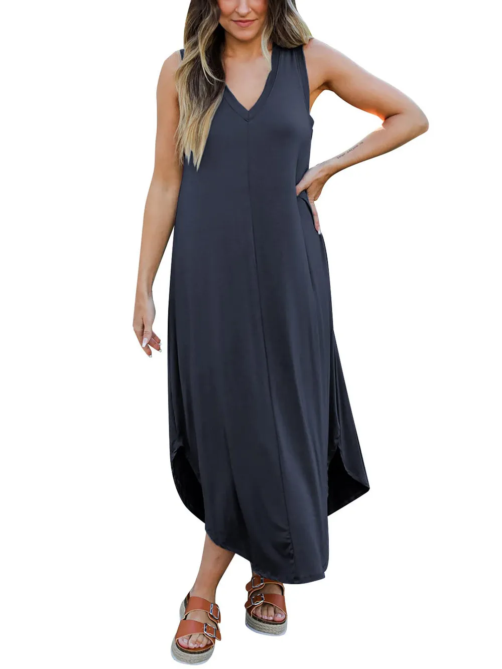 Full Size V-Neck Midi Tank Dress, image 5