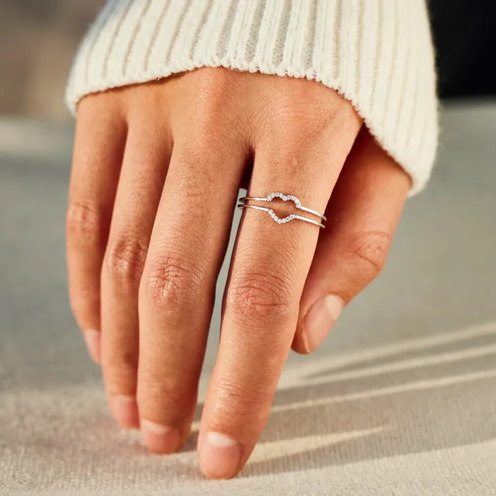 925 Sterling Silver Inlaid Zircon Heart Ring, image 5