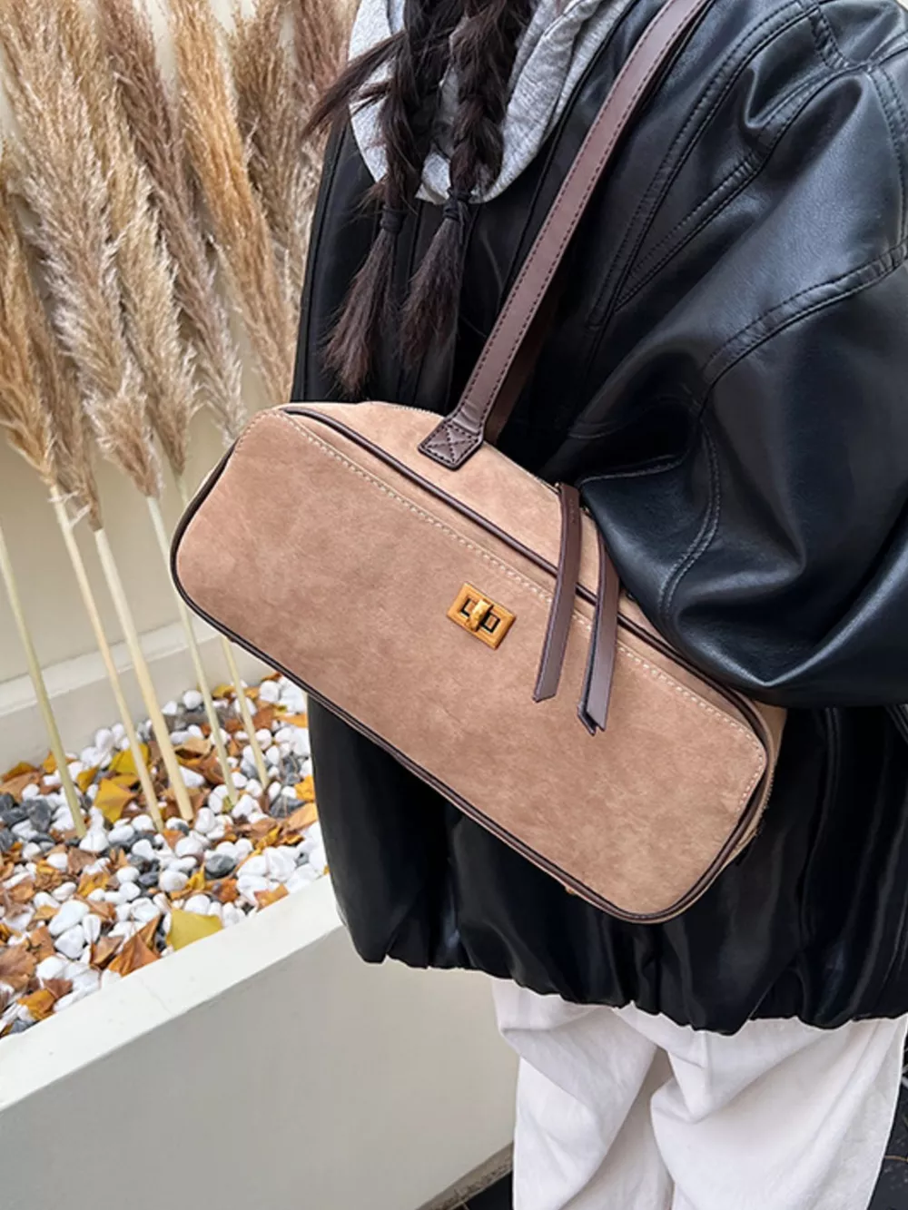 Suede Leather Shoulder Bag, image 8
