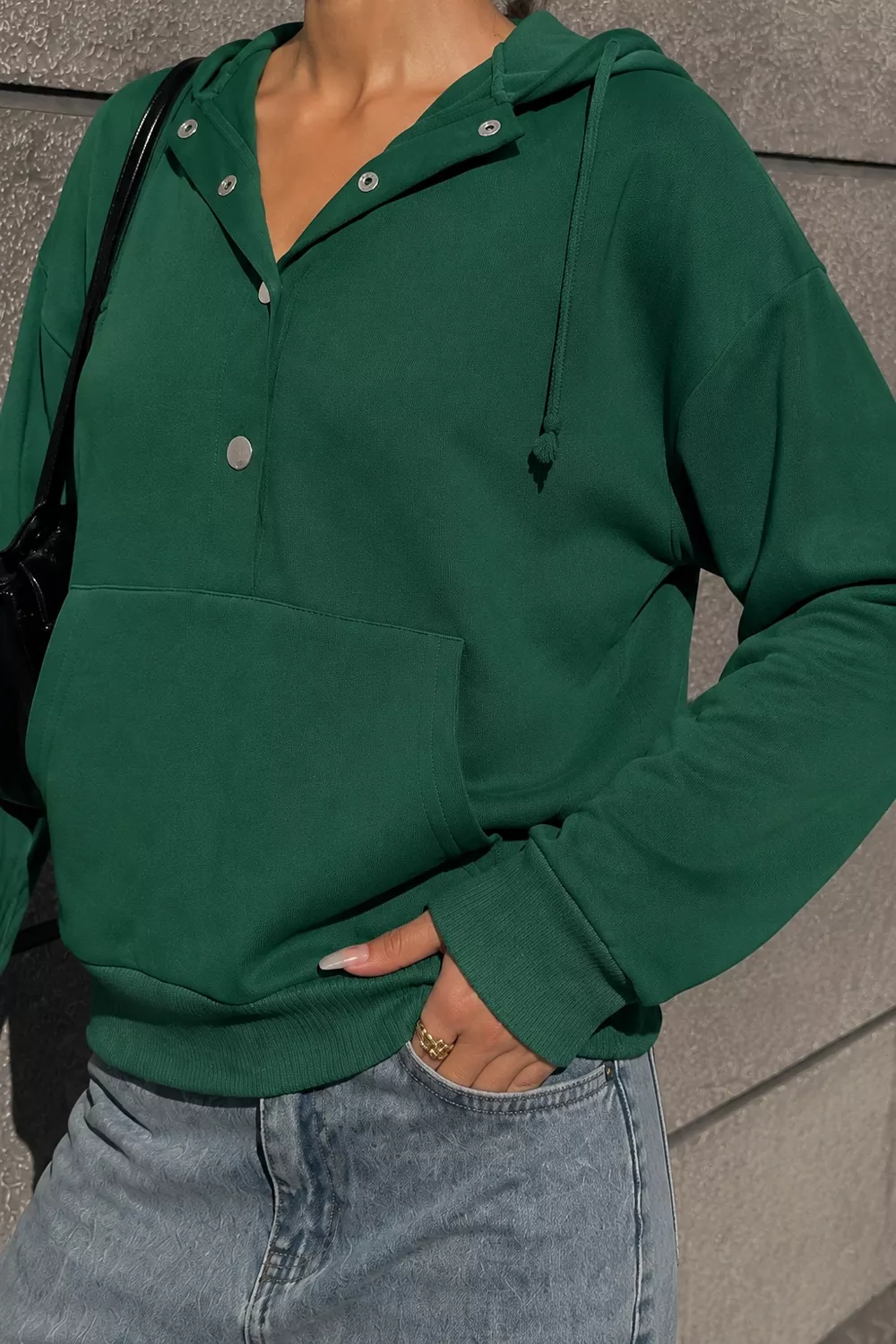 Half Snap Kangaroo Pocket Hoodie, image 8