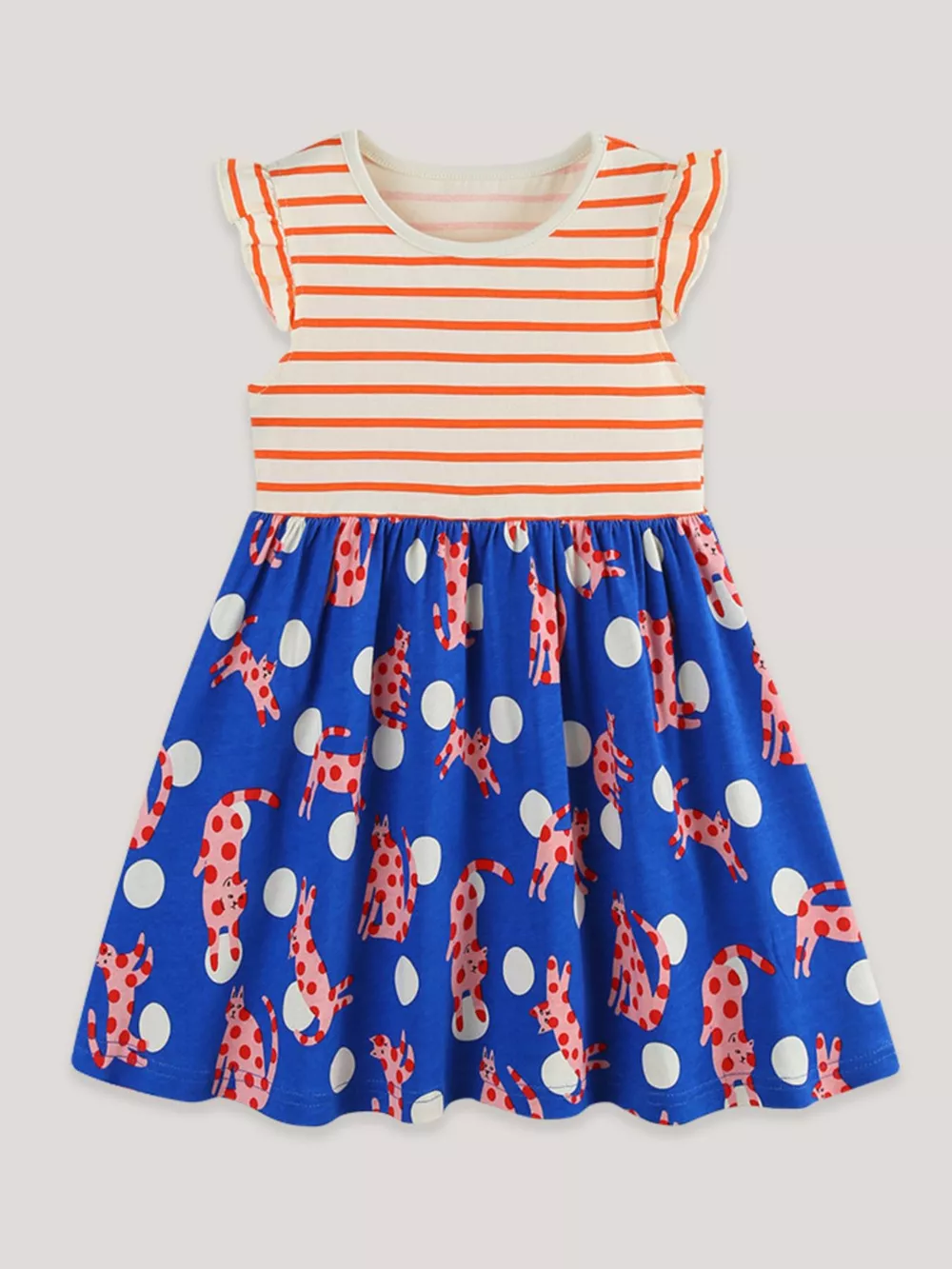 Children's Striped Animal Print Ruffled Dress, image 2