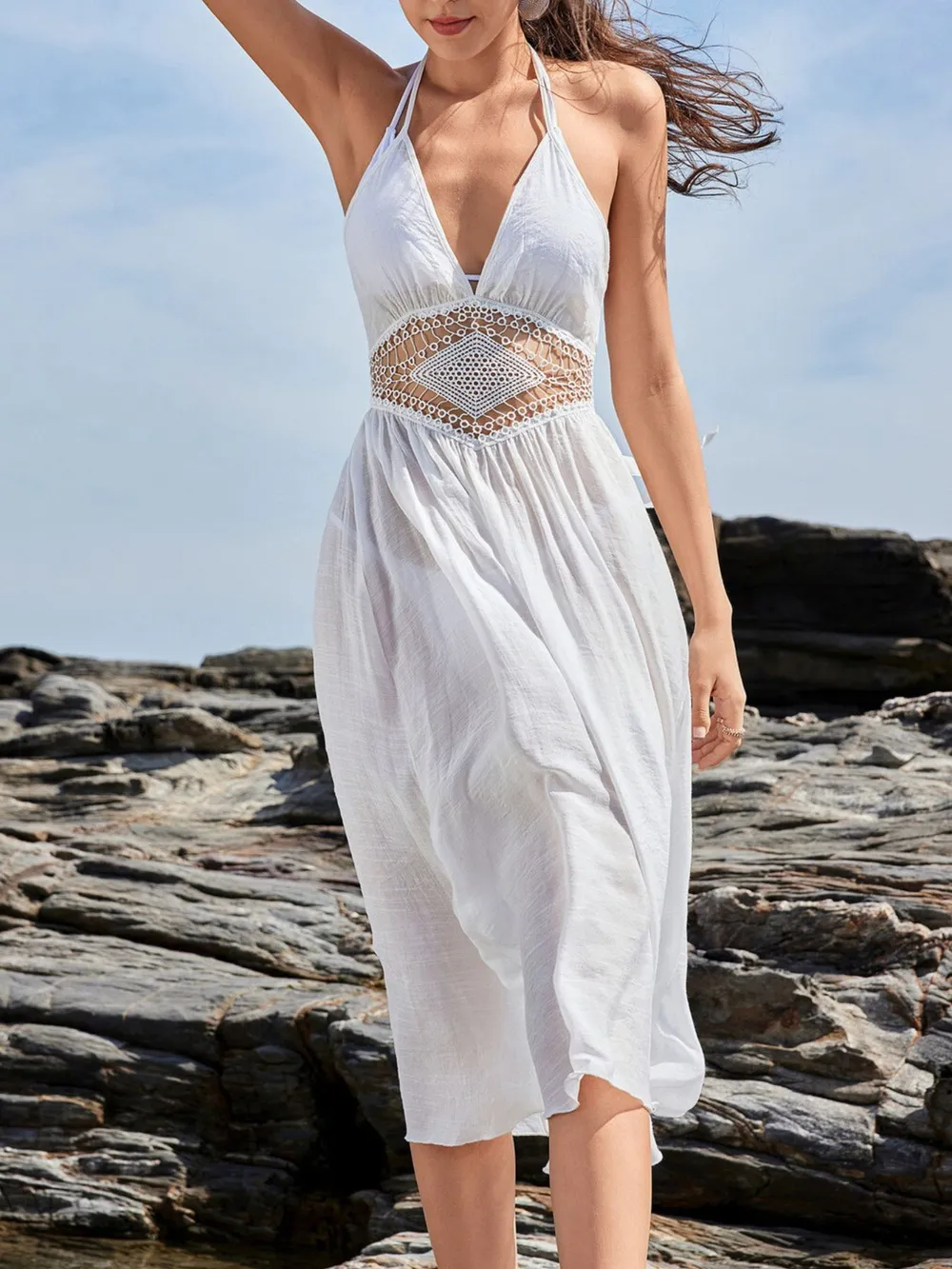 Crochet Waist Halter Sleeveless Cover-Up Dress, image 4