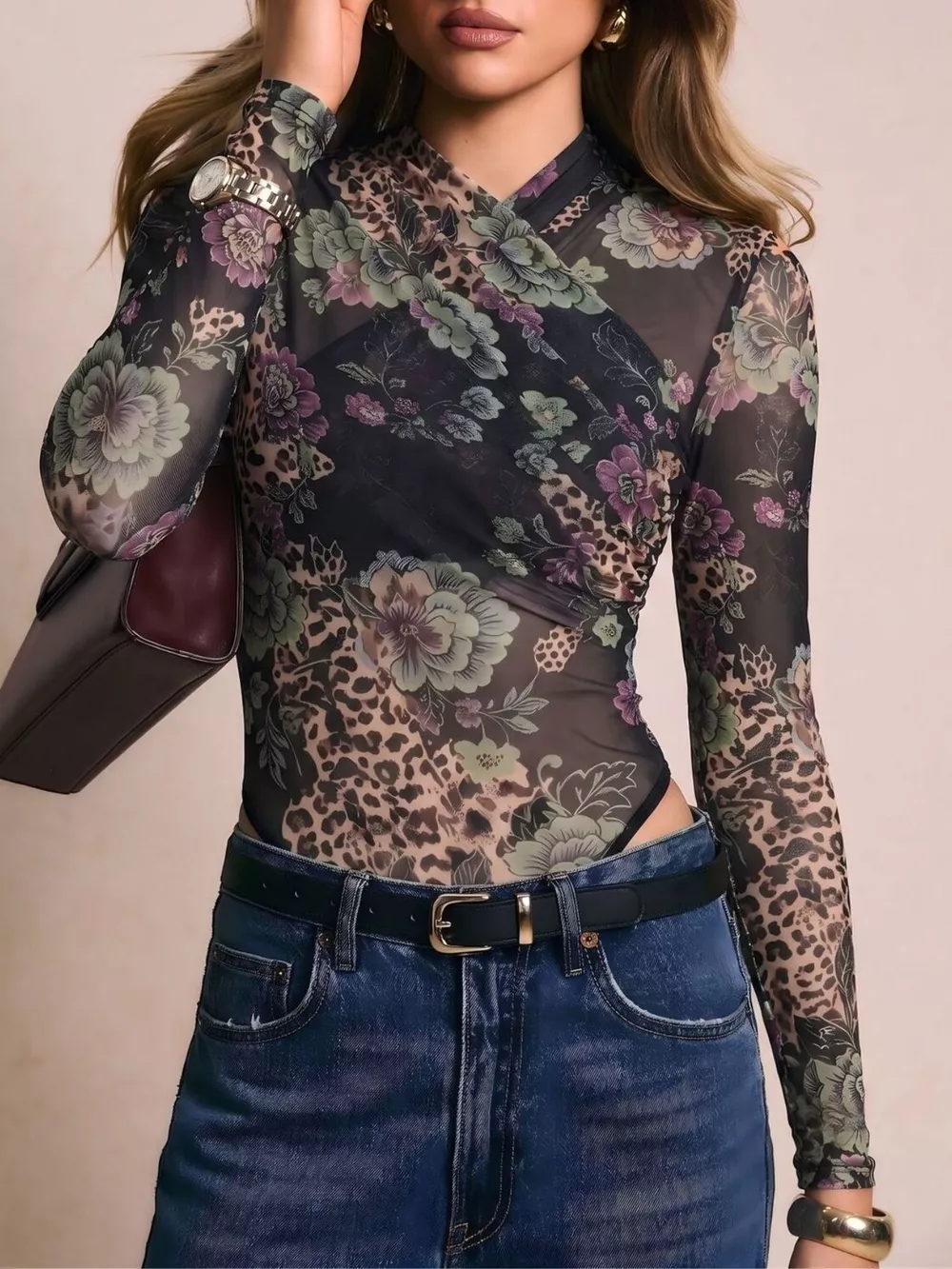 Mesh Long Sleeve Bodysuit, image 3