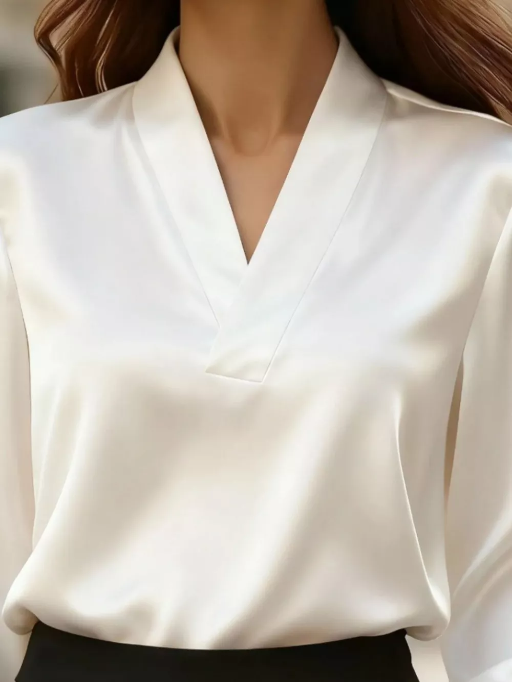 Satin V-Neck Long Sleeve Blouse, image 5