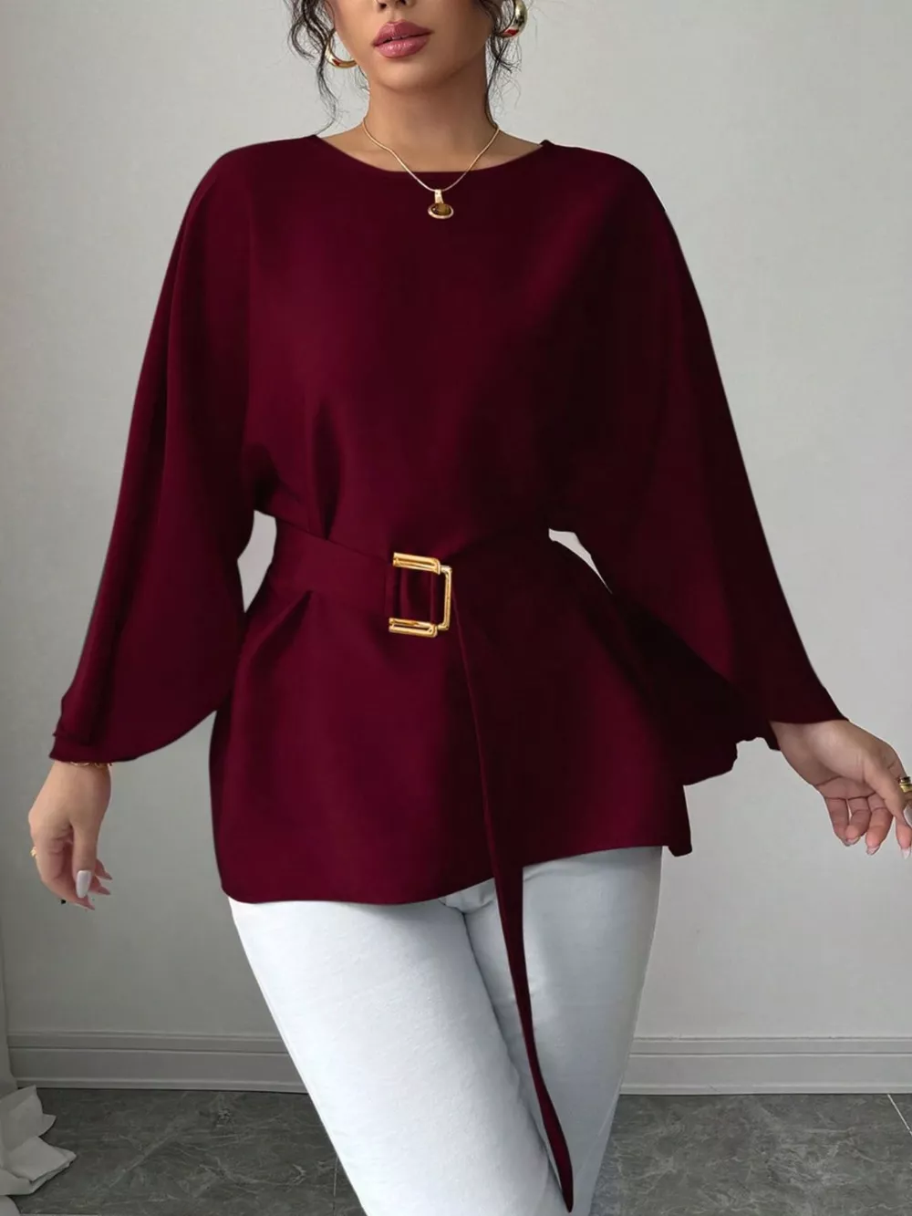 Batwing Sleeve Belted Blouse, image 23