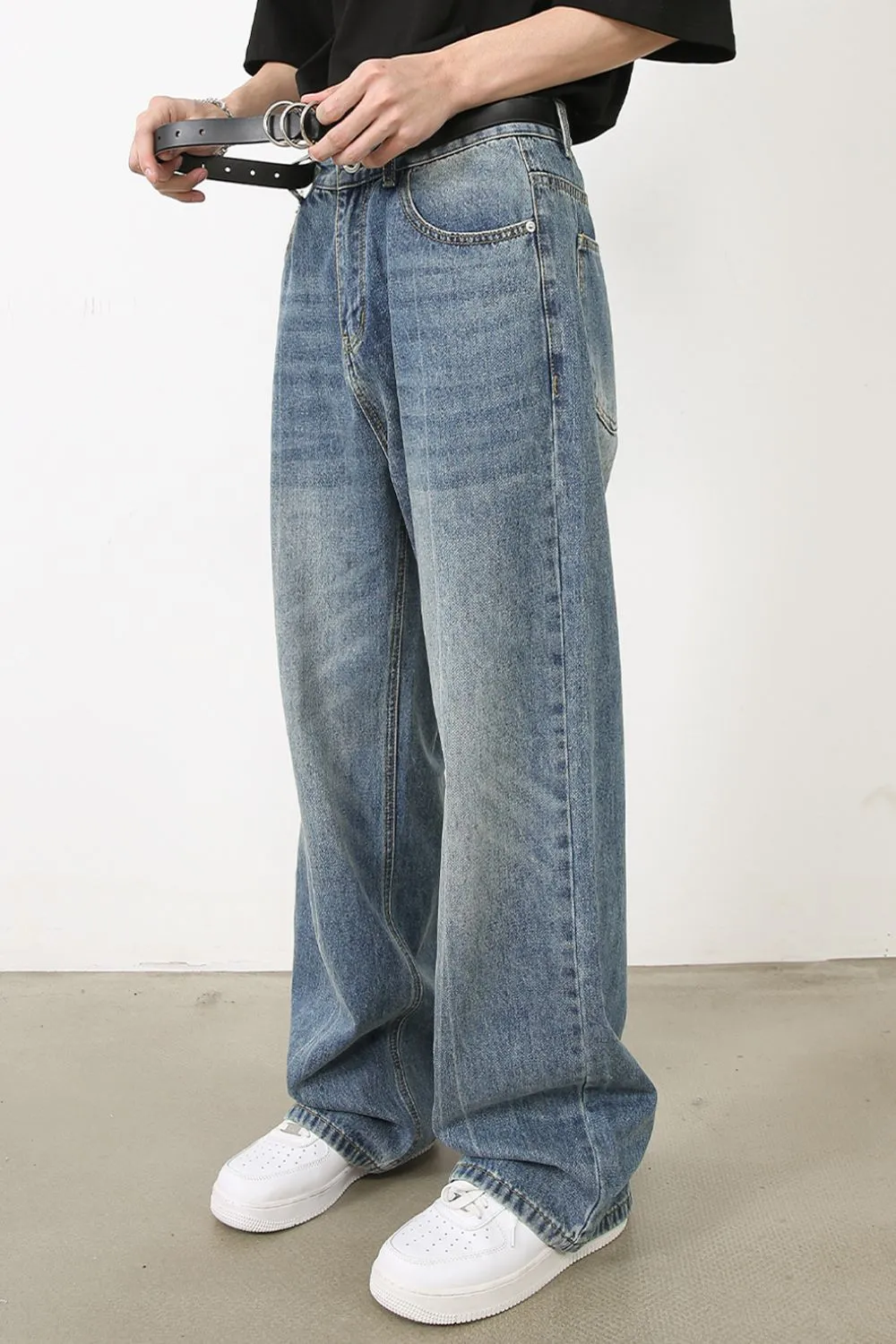 Men's Washed Jeans with Pockets, image 4