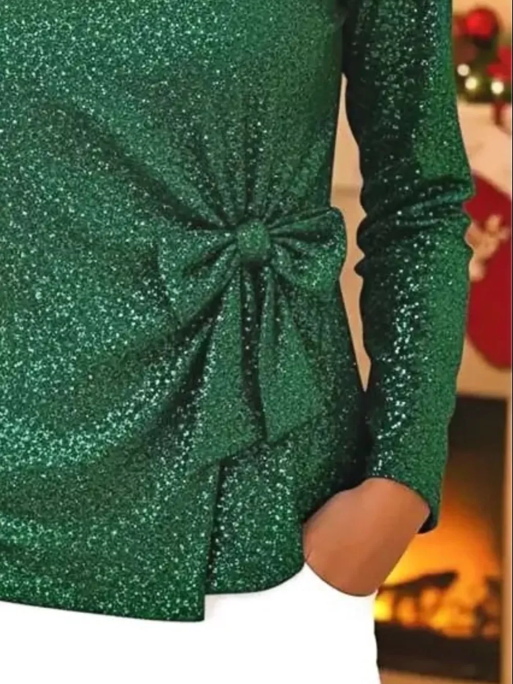Full Size Sequin Bow-Knot Long Sleeve Top Plus Size, image 7