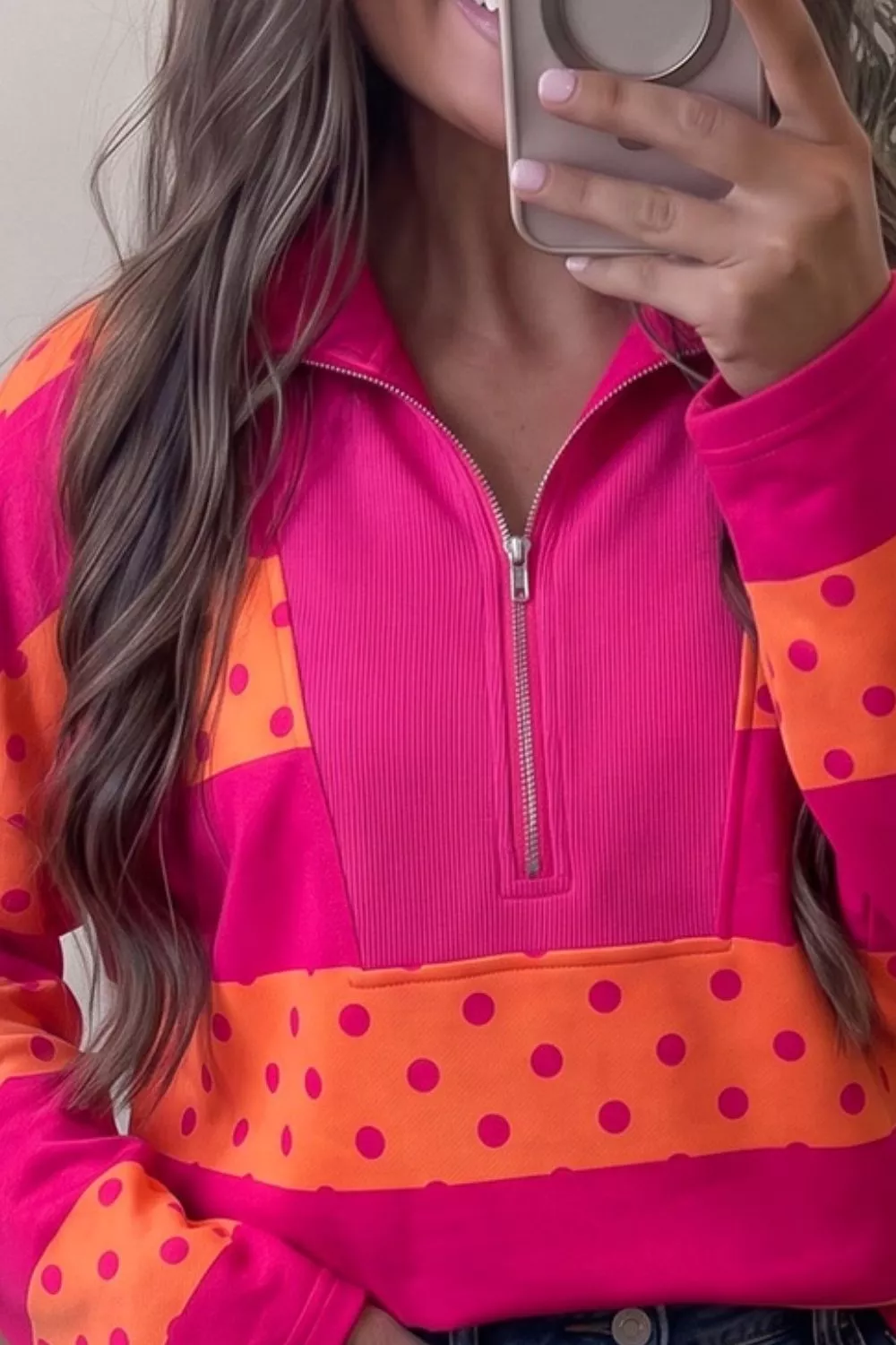 Polka Dot Quarter-Zip Sweatshirt, image 3