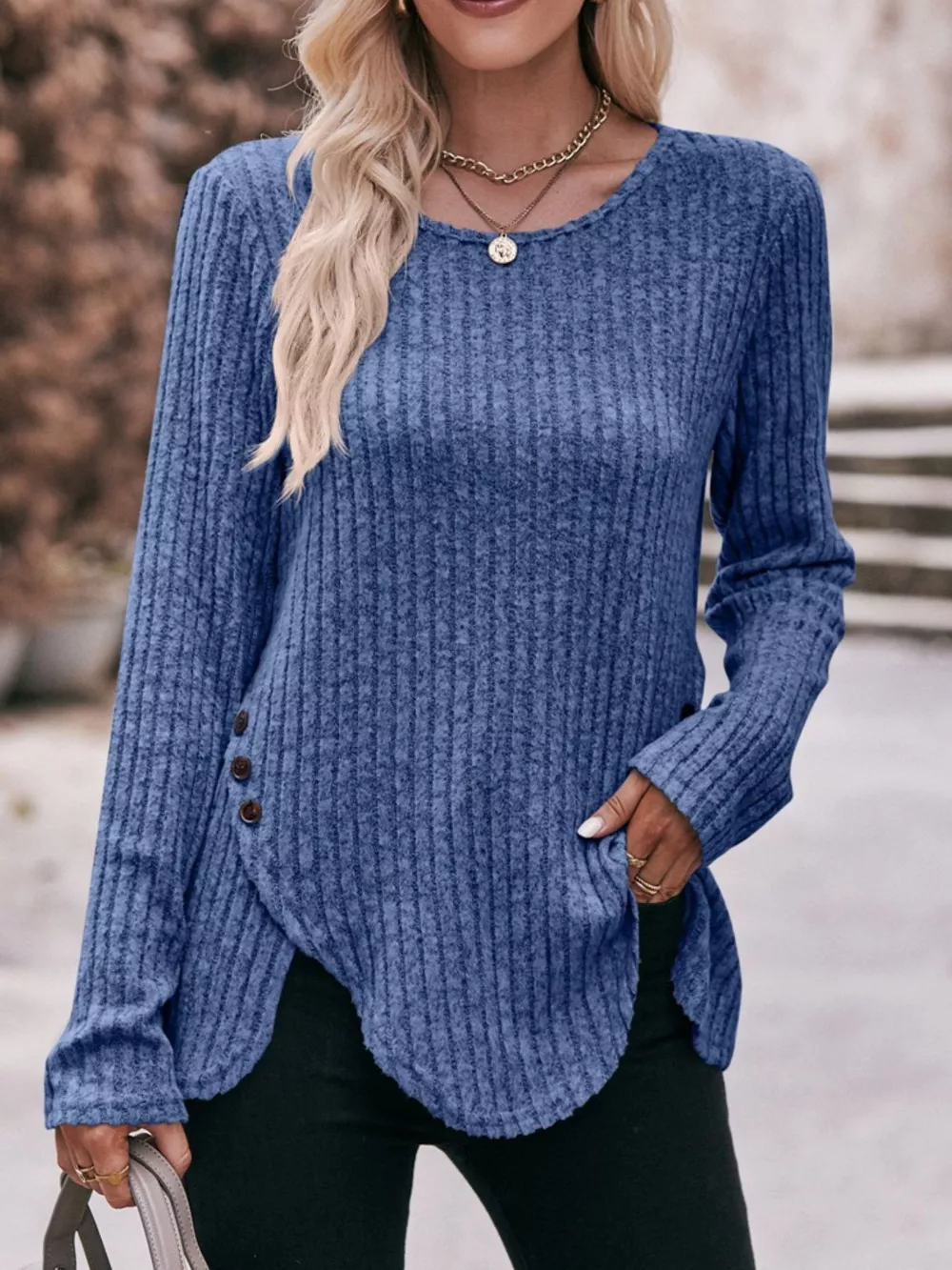 Ribbed Knit Long Sleeve T-Shirt, image 6