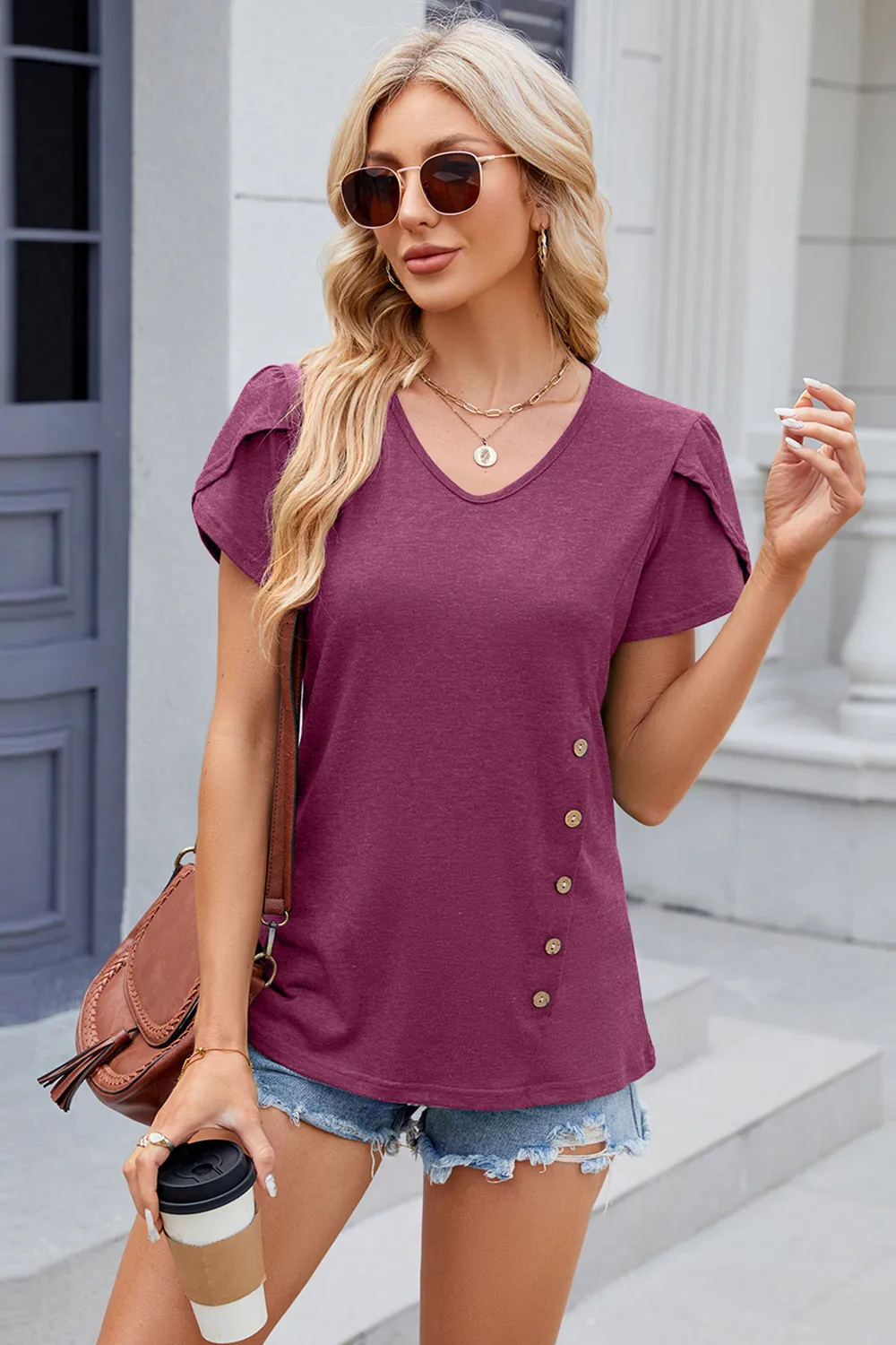 V-Neck Short Sleeve T-Shirt, image 35