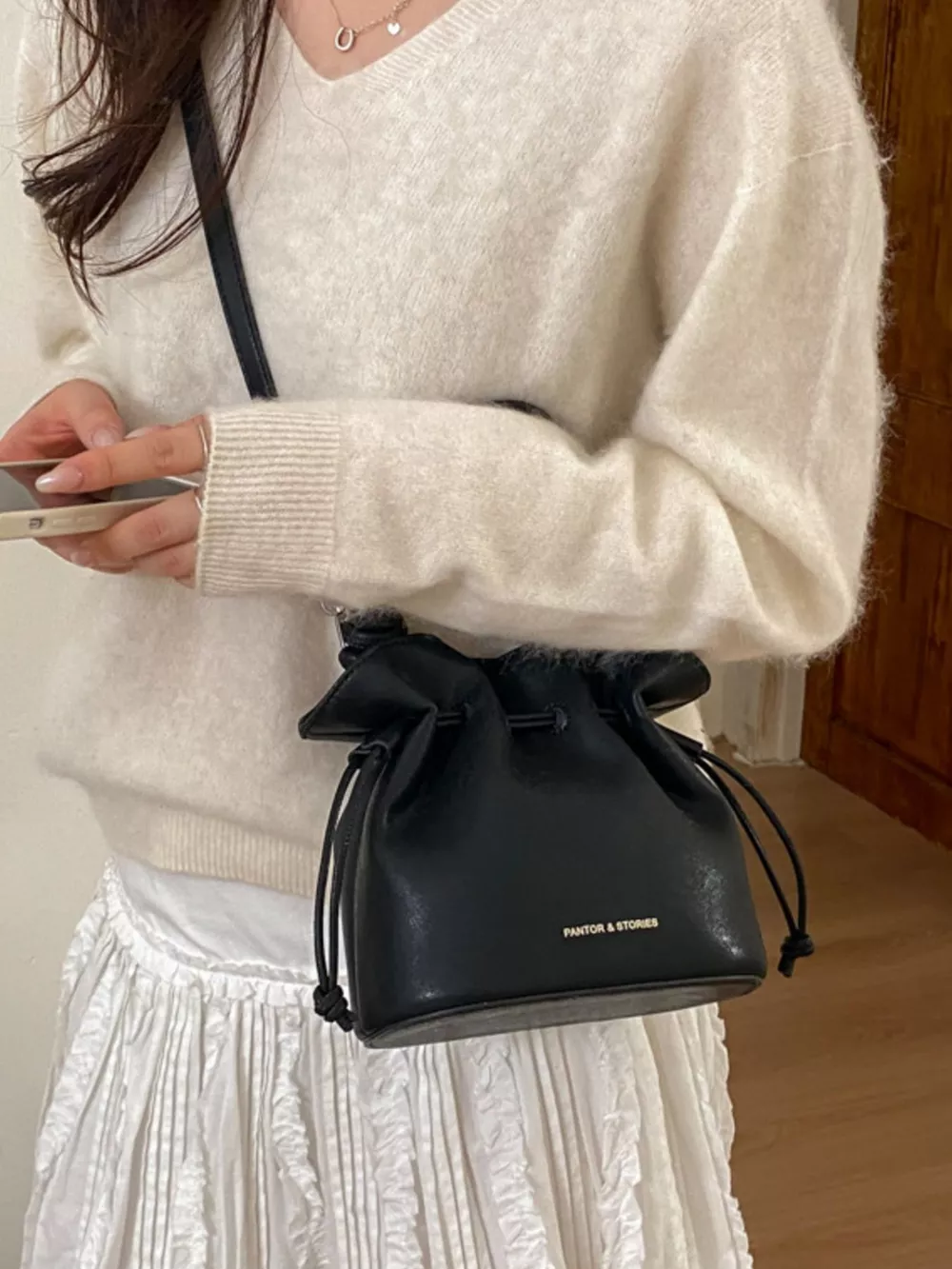 Drawstring Bucket Crossbody Bag, image 3