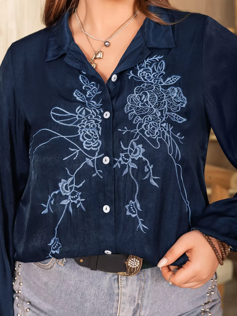 Plus Size Embroidered Long Sleeve Shirt, image 3