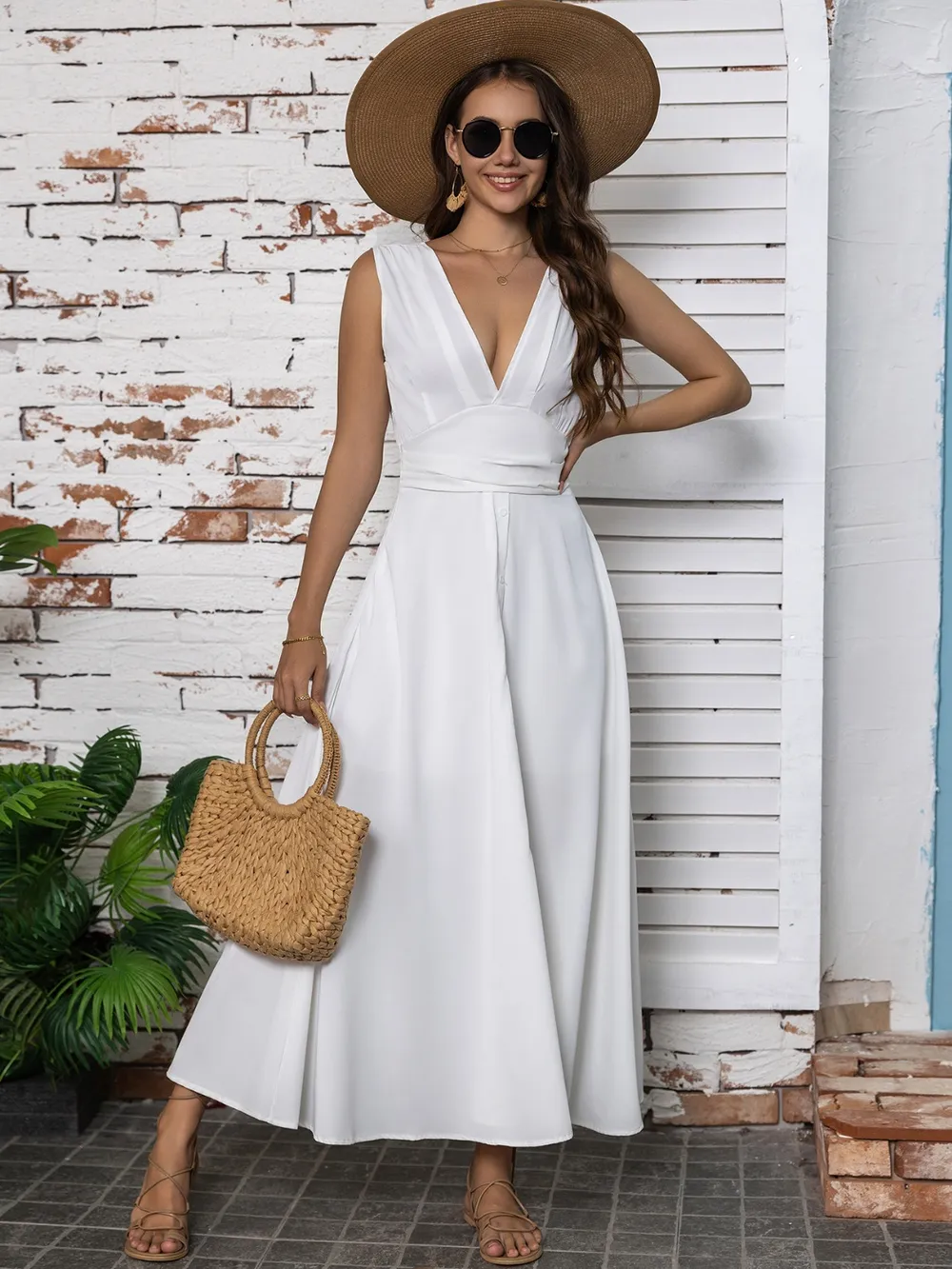 Full Size Slit V-Neck Sleeveless Midi Dress, image 4