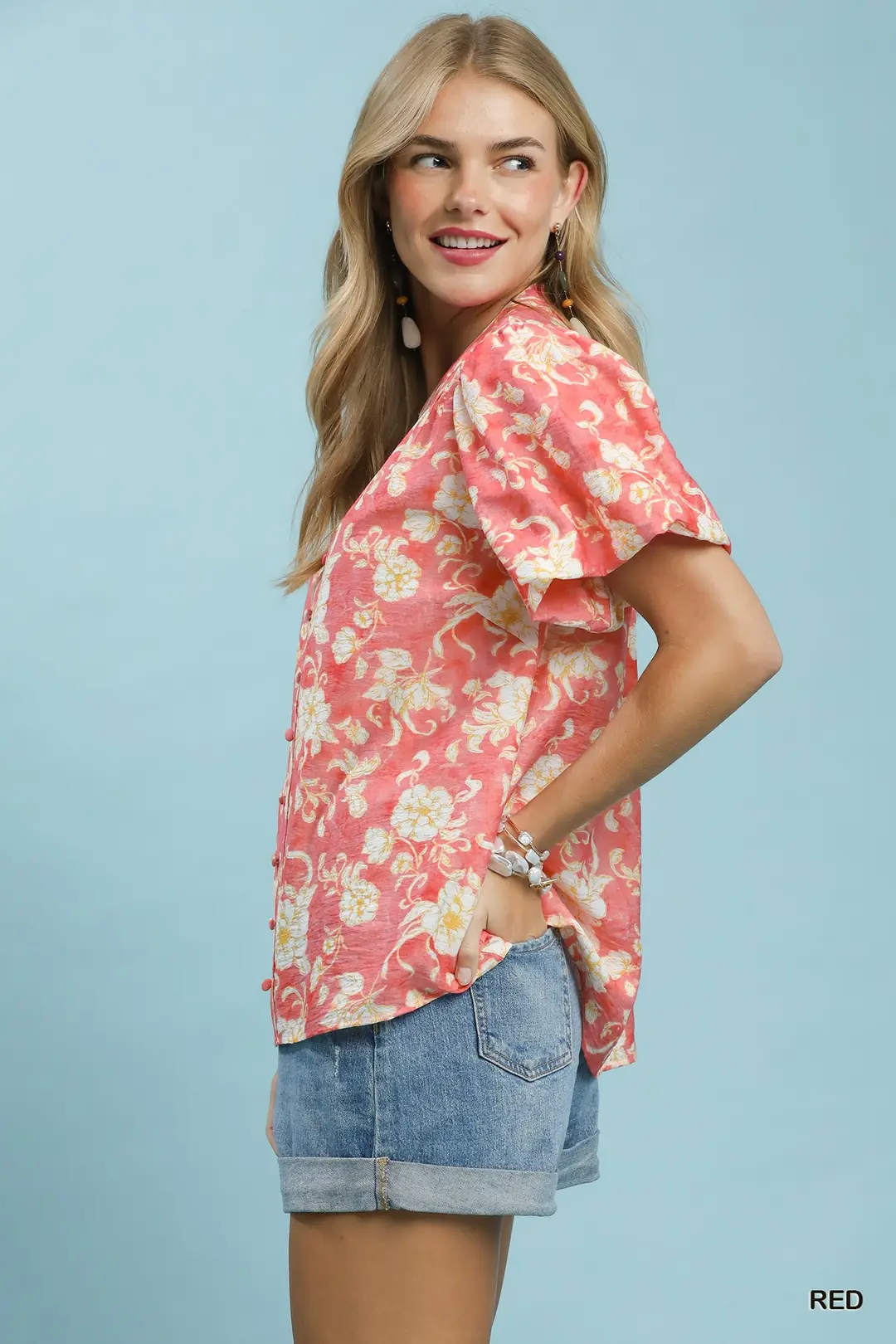 Floral Button-Front Short Sleeve Shirt, image 2