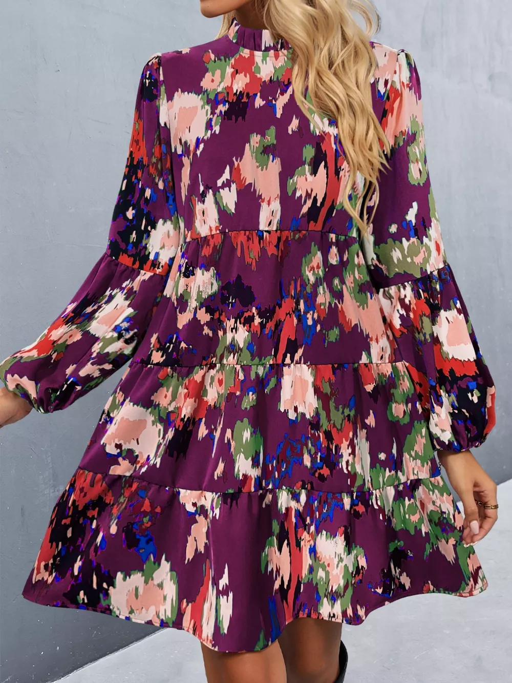 Printed Balloon Sleeve Mini Dress, image 9