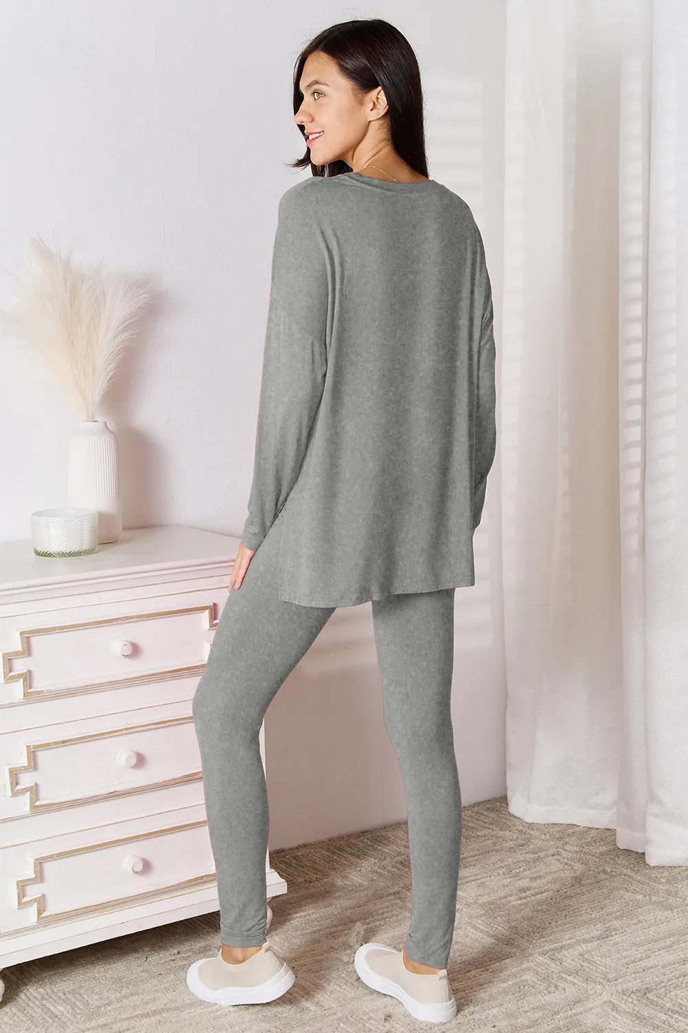 Bamboo Full Size V-Neck Long Sleeve Top and Pants Lounge Set, image 5