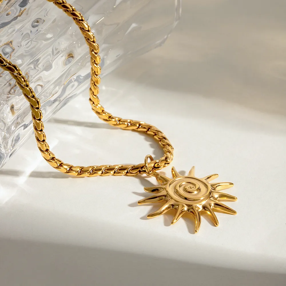 18K Gold-Plated Sun Pendant Necklace, image 2