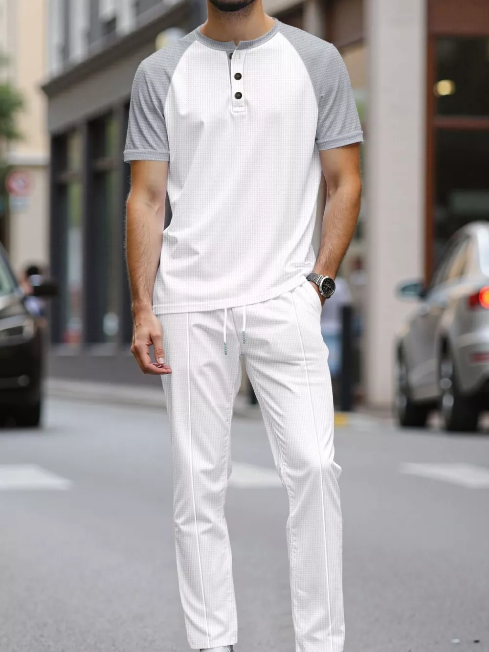 Men's Full Size Casual Two-Tone Raglan Sleeve Tee and Pants Set Plus Size, image 10