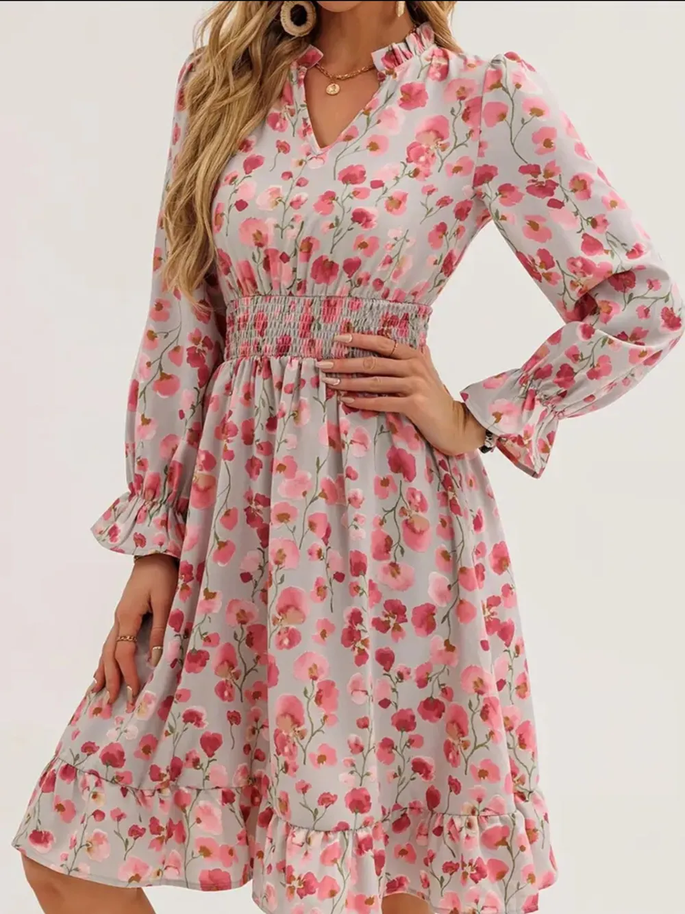 Floral Print Flounce Sleeve Ruffle Hem Dress, image 10