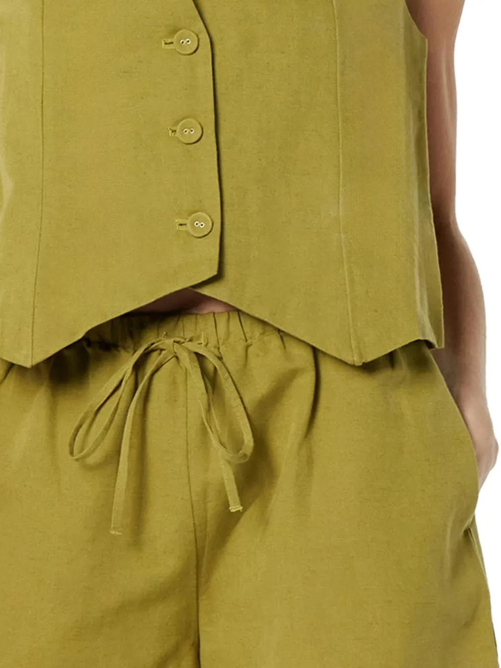 Button Up V-Neck Top and Pocketed Shorts Set, image 9
