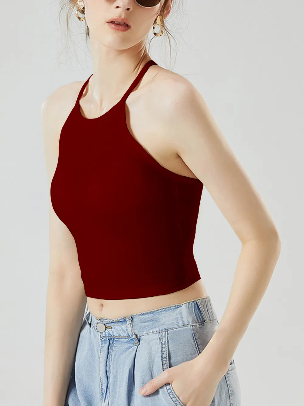 Grecian Neck Cropped Tank with Chest Pads, image 10