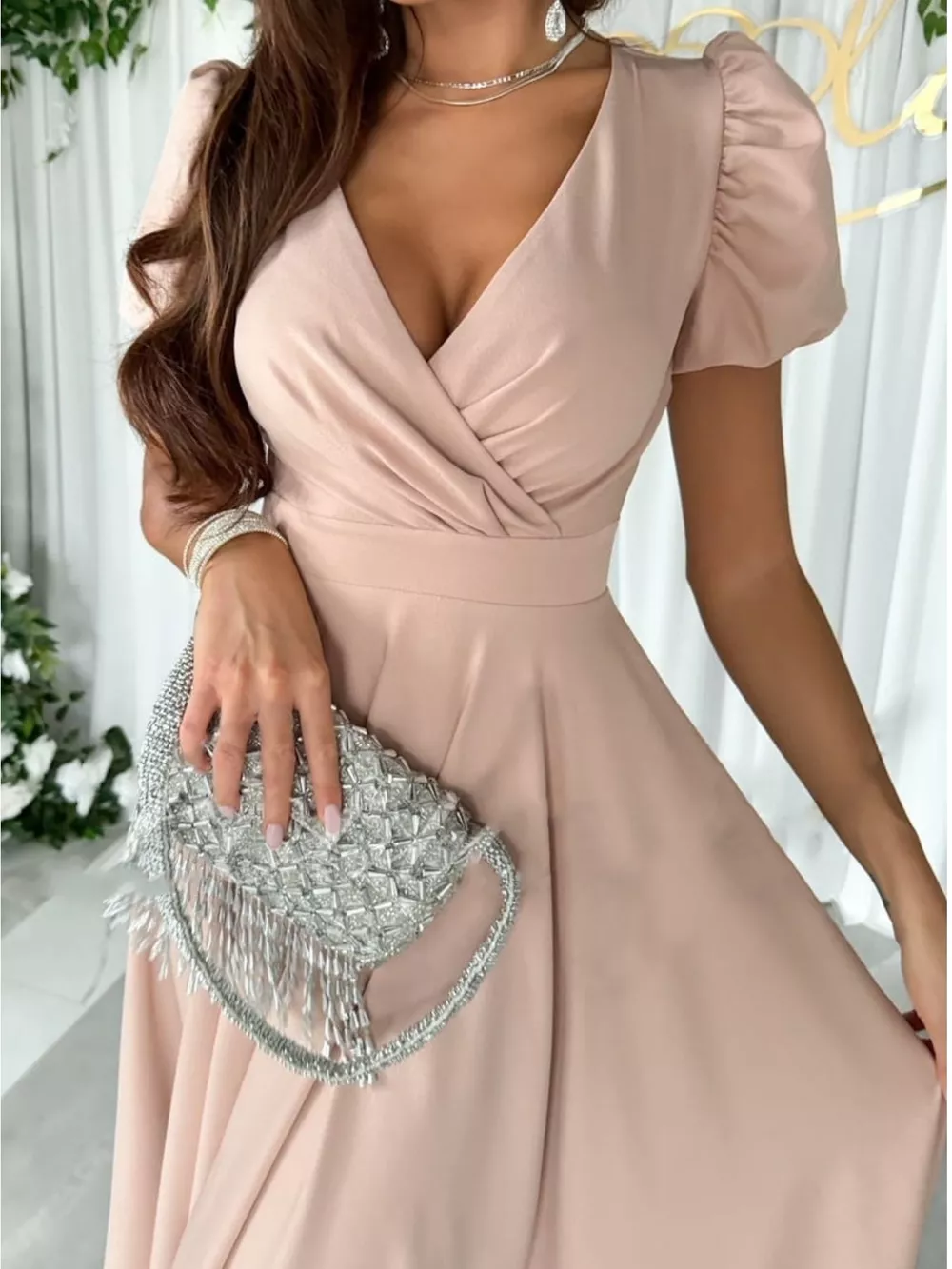 Surplice Puff Sleeve Midi Dress, image 9