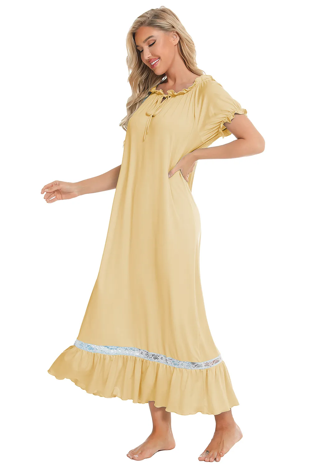 Lace Detail Short Sleeve Lounge Dress, image 23