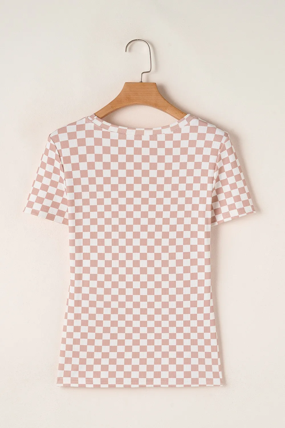Checkered Ribbed Slim Fit Crew Neck T Shirt, image 4