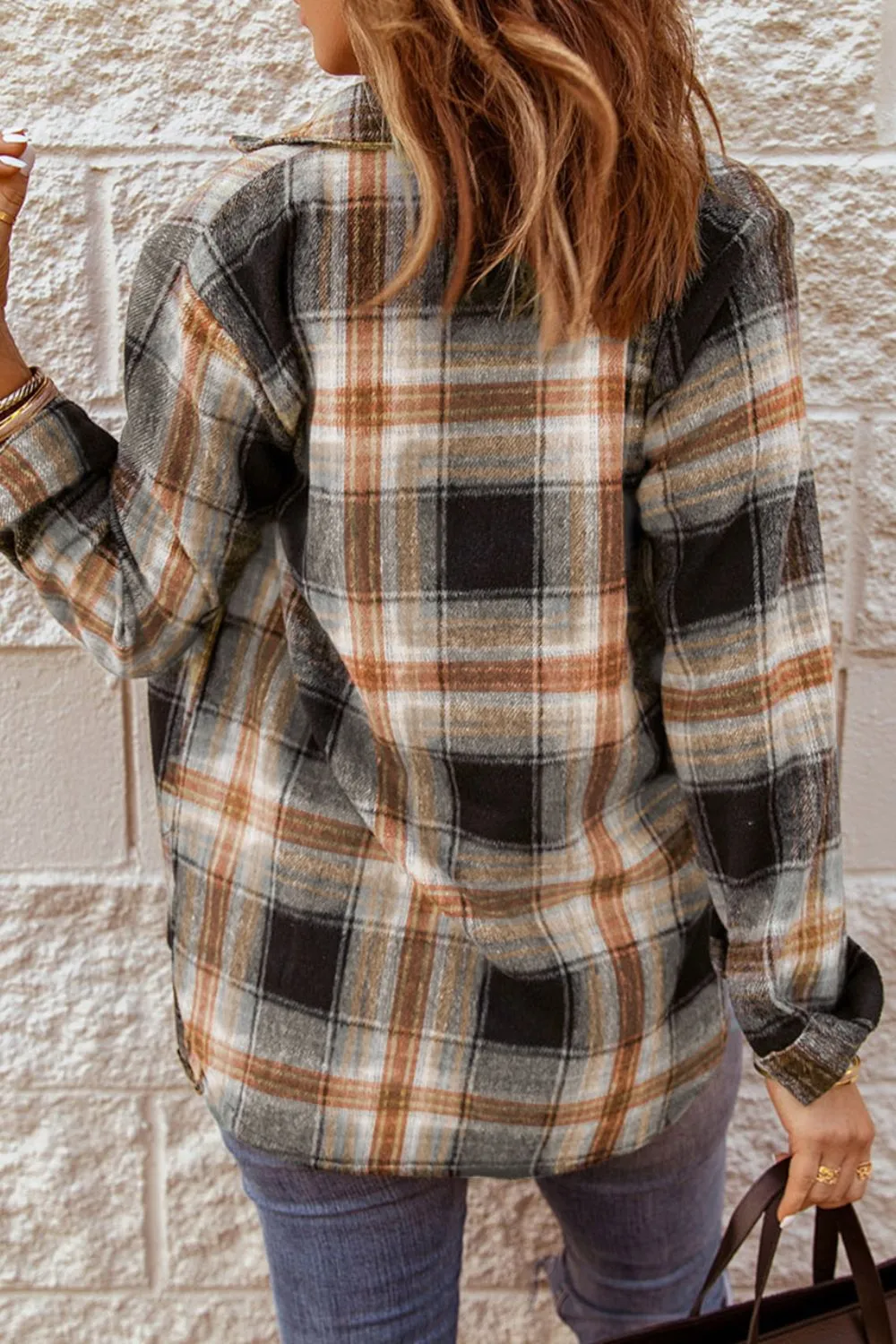 Plaid Collared Neck Button Up Long Sleeve Shirt, image 2
