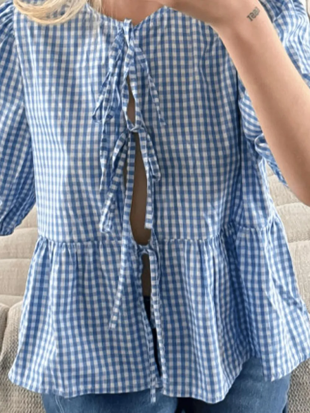Tied Round Neck Long Sleeve Blouse, image 19