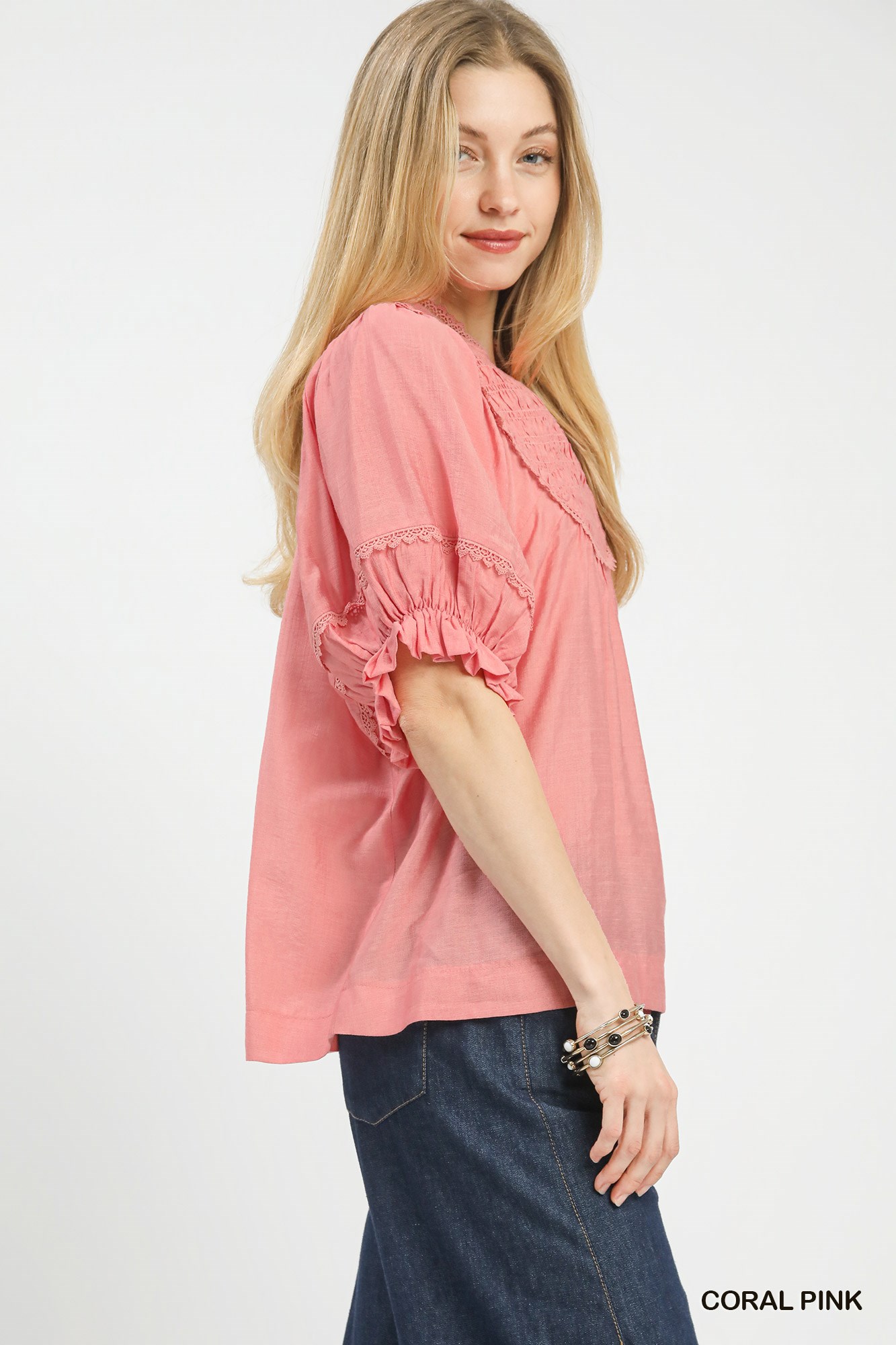 Smocked Yoke Blouse with Ruffle Sleeves, image 3
