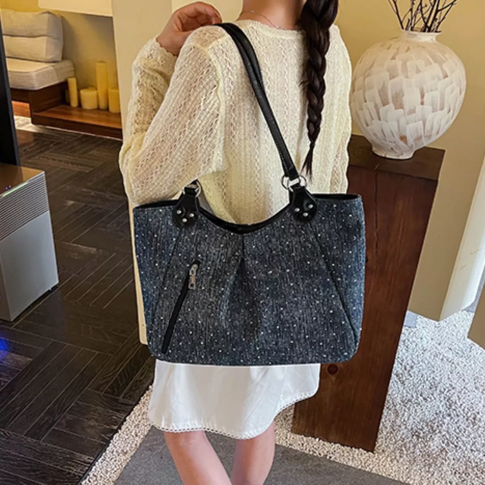 Polka Dot Denim Shoulder Bag, image 5
