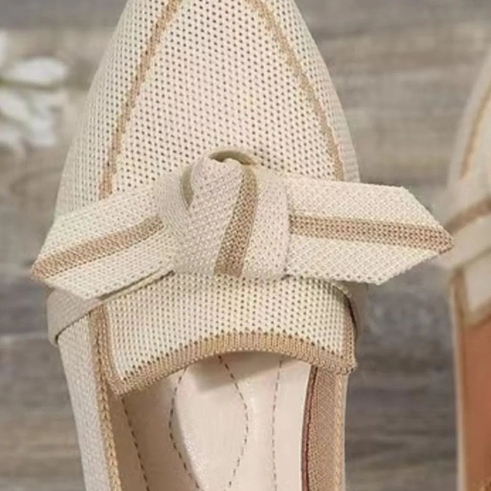 Bow Contrast Trim Point Toe Loafers, image 5