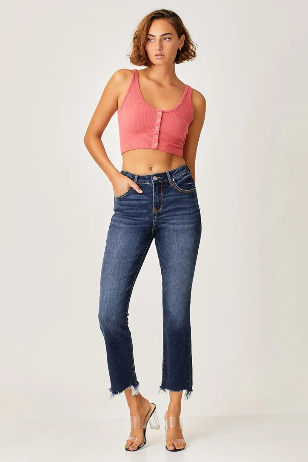 Full Size Frayed Hem Cropped Straight Jeans, image 3