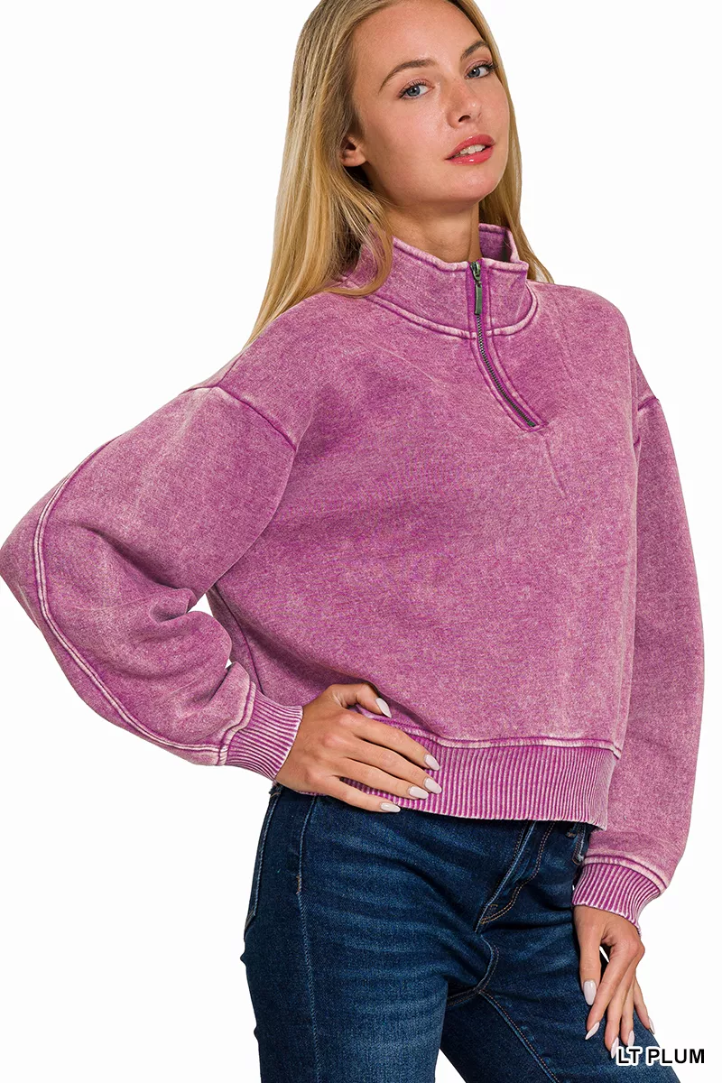 Acid Wash Fleece Half Zip Sweatshirt, image 2