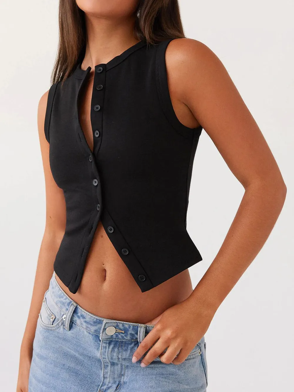Button Up Round Neck Tank, image 19