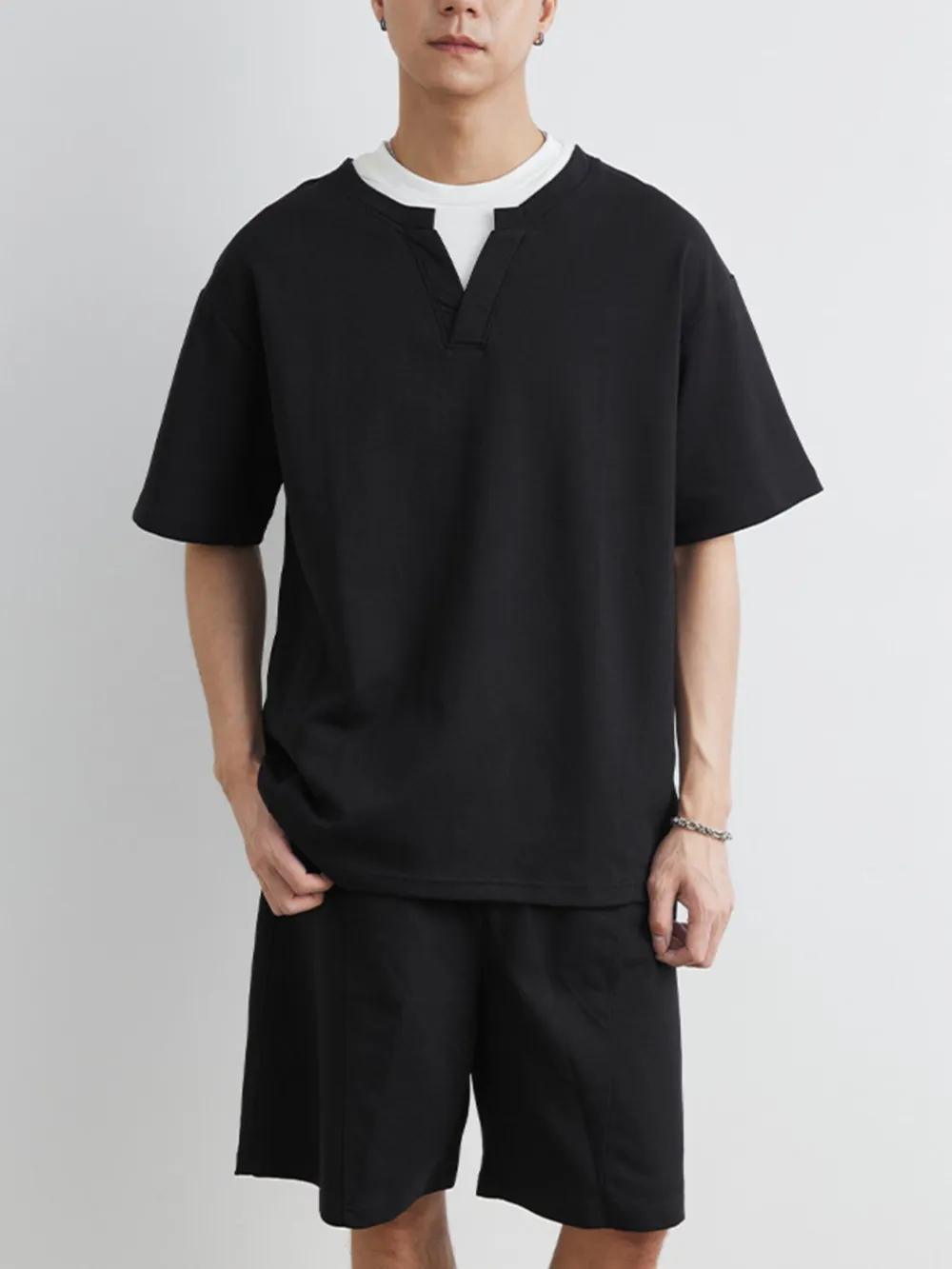 Men's Plus Size Half Sleeve Top and Shorts Set, image 2