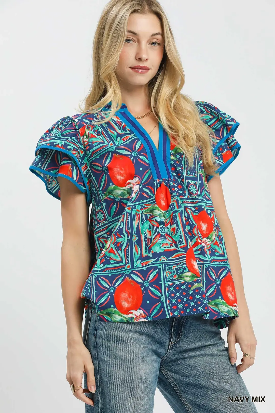 Abstract Print Flutter Sleeve Blouse, image 2