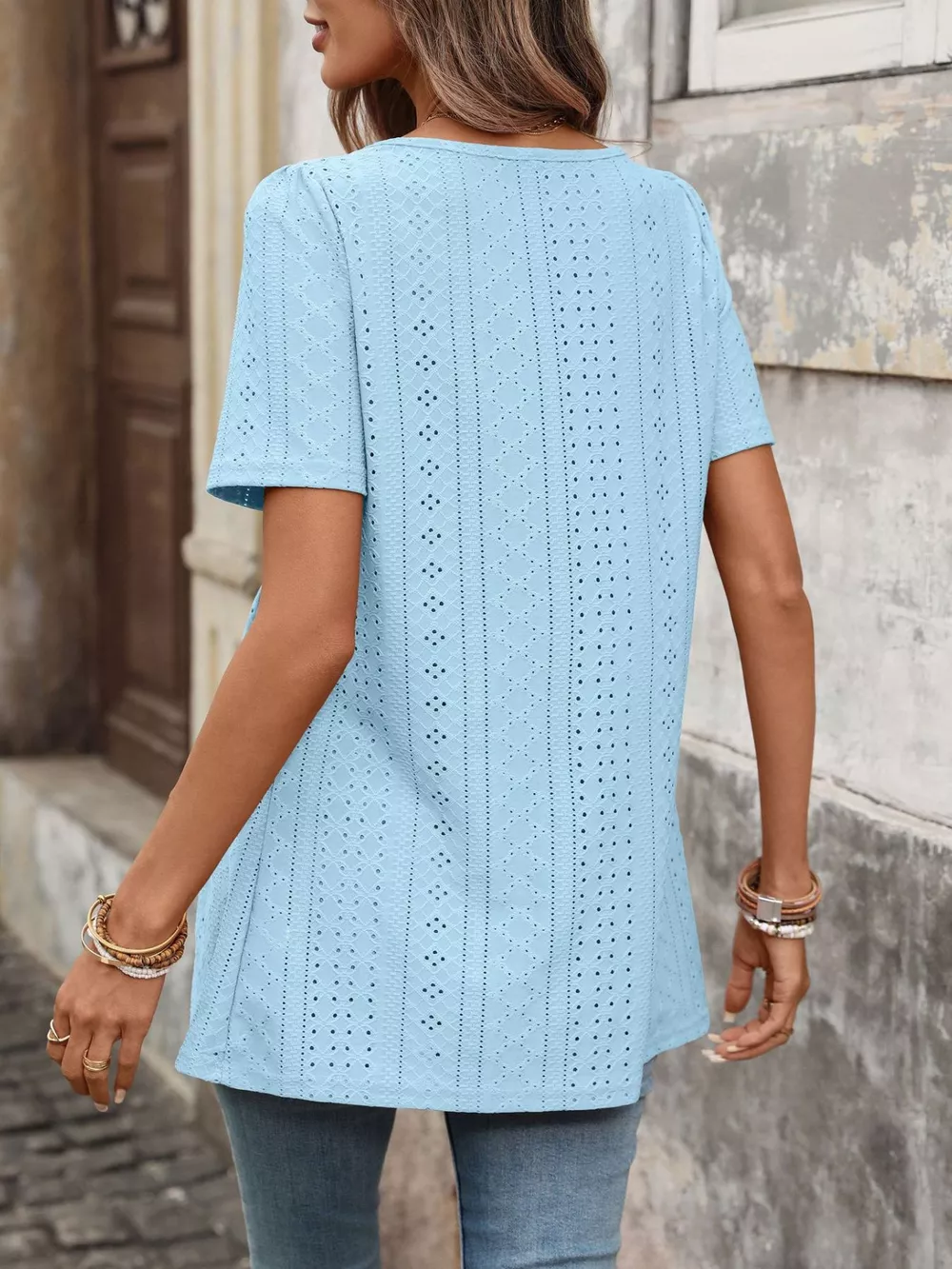 Eyelet Square Neck Short Sleeve Top, image 6