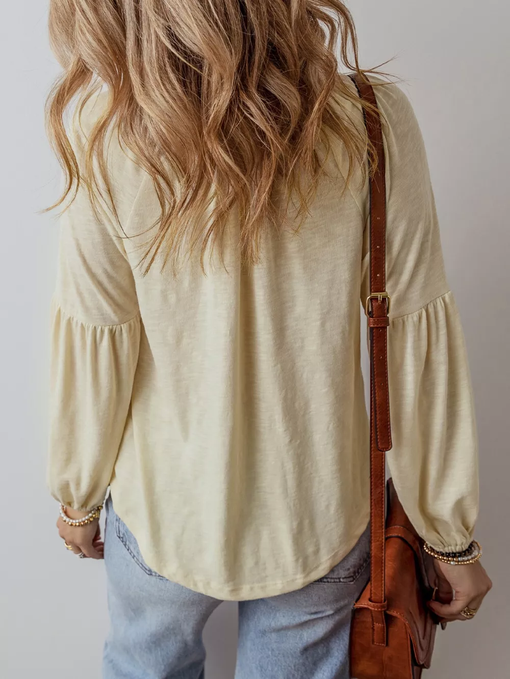 Embroidered Notched Balloon Sleeve Blouse, image 2