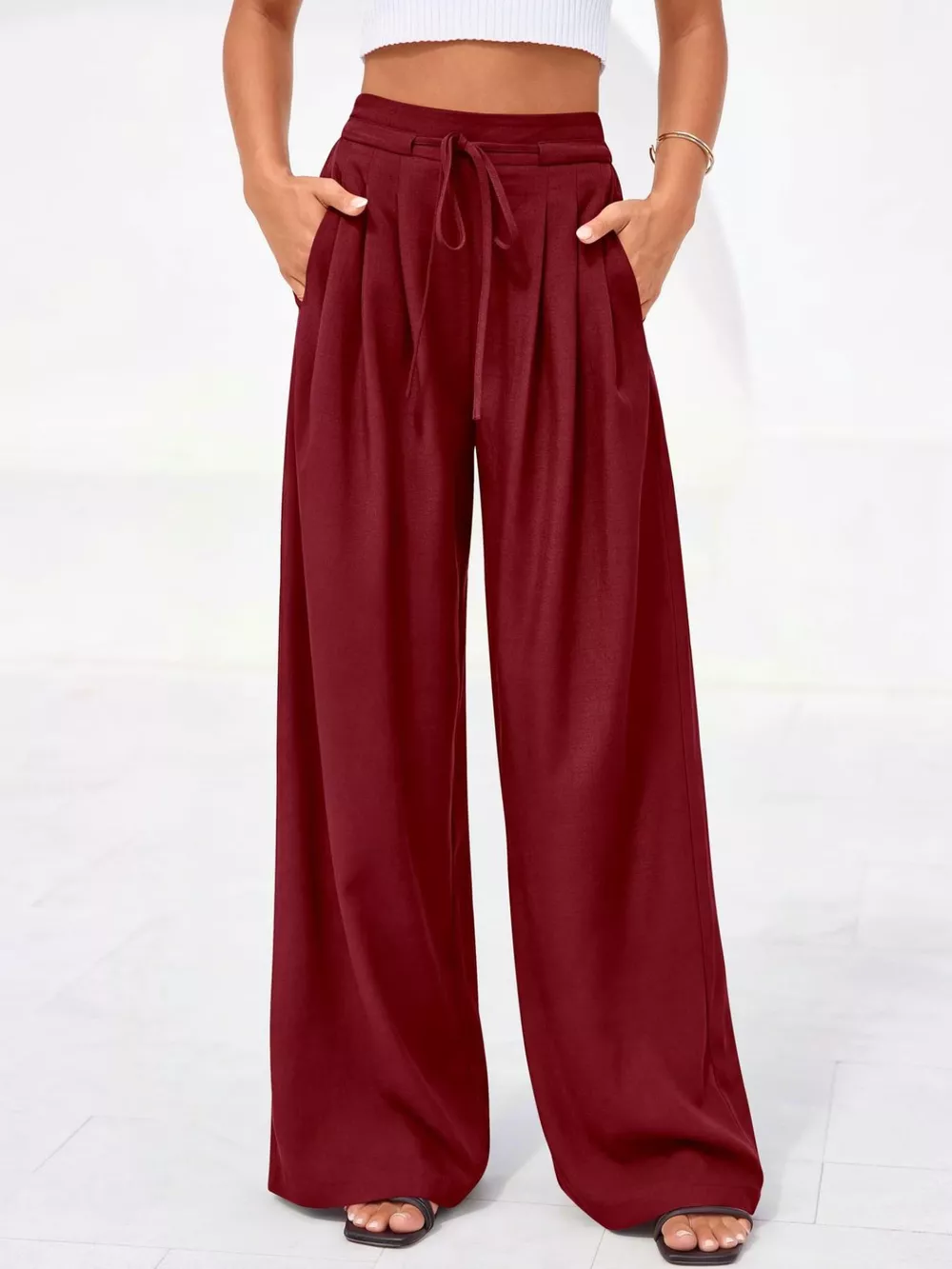 Full Size High-Waisted Wide-Leg Pleated Pants Plus Size, image 11