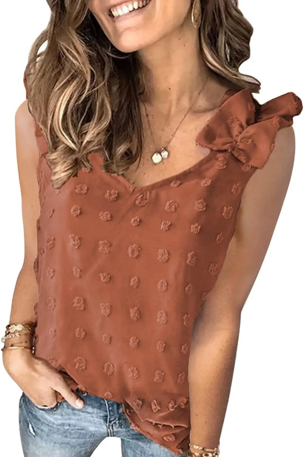 Full Size Swiss Dot V-Neck Tank, image 17