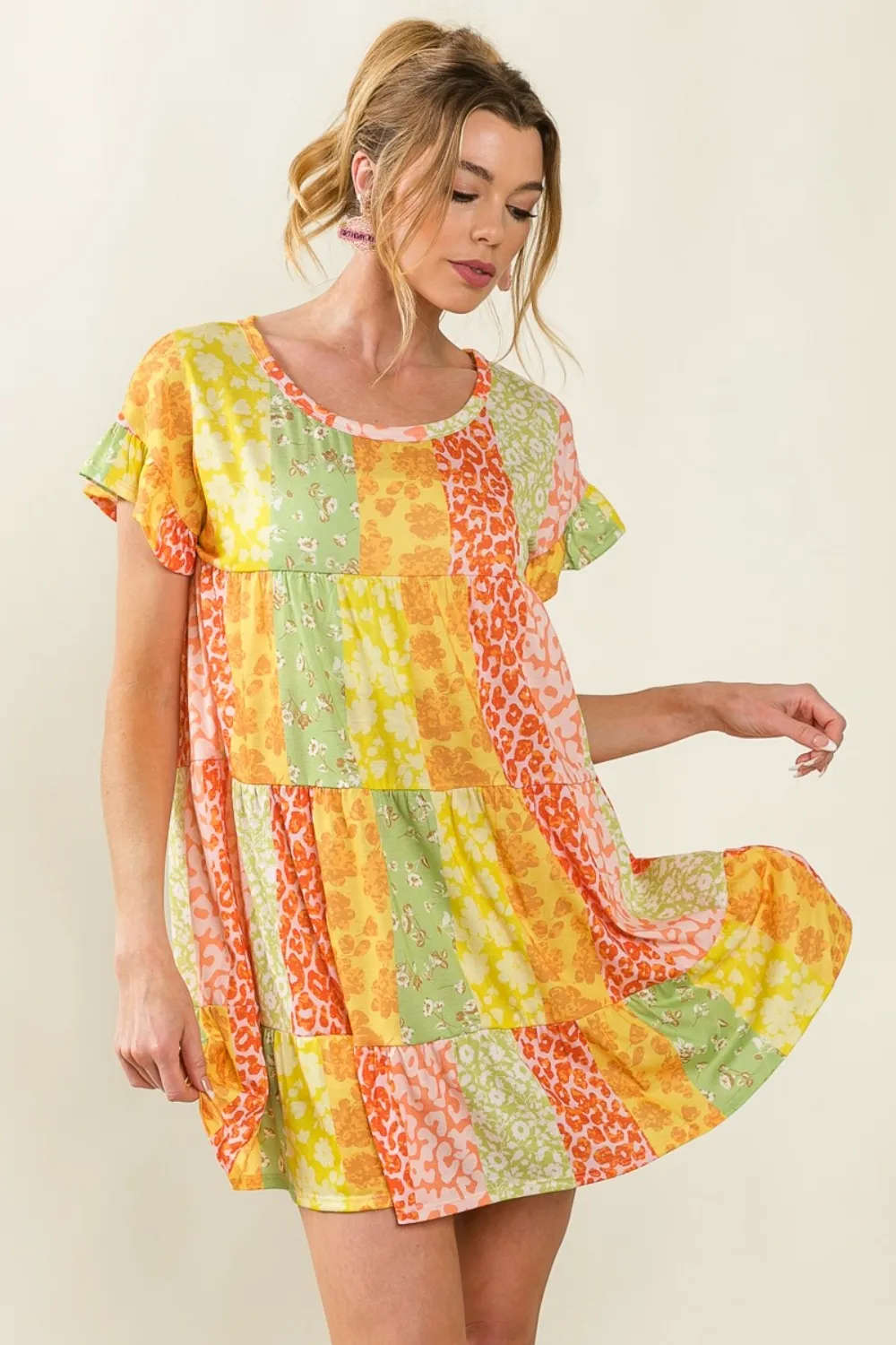 Leopard Short Sleeve Tiered Dress, image 2