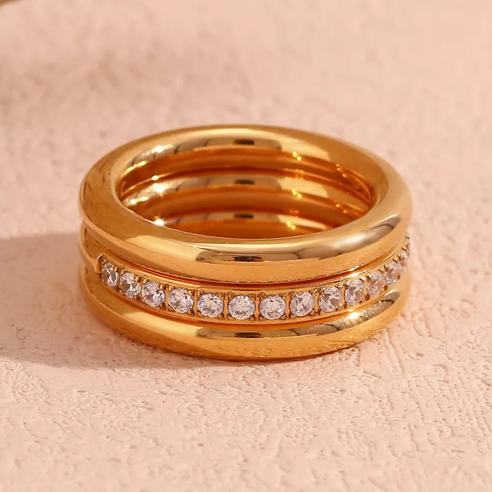 Stainless Steel Zircon Ring 3 Piece Set, image 11