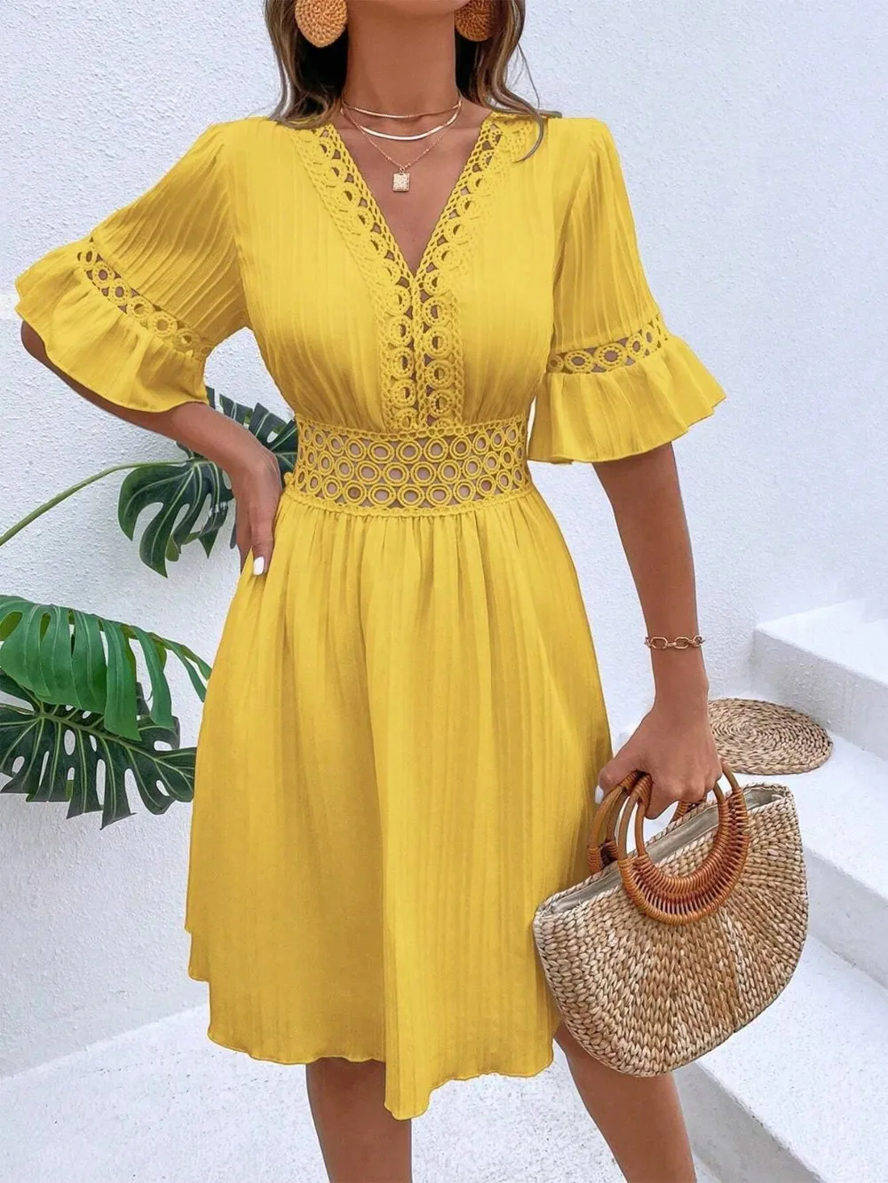 Cutout V-Neck Flounce Sleeve Mini Dress, image 11
