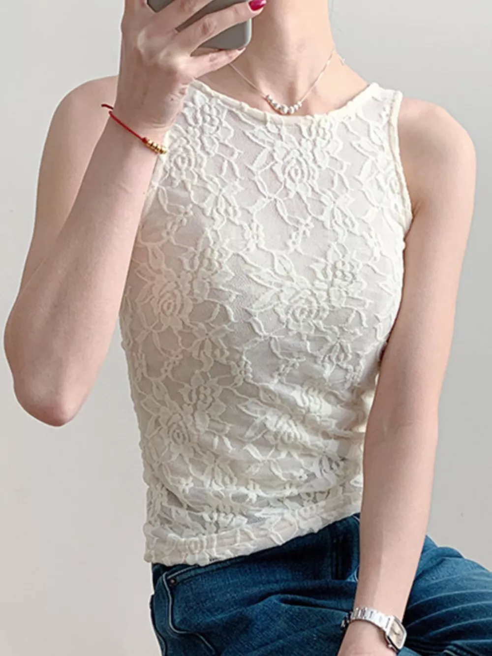 Lace Round Neck Tank, image 7